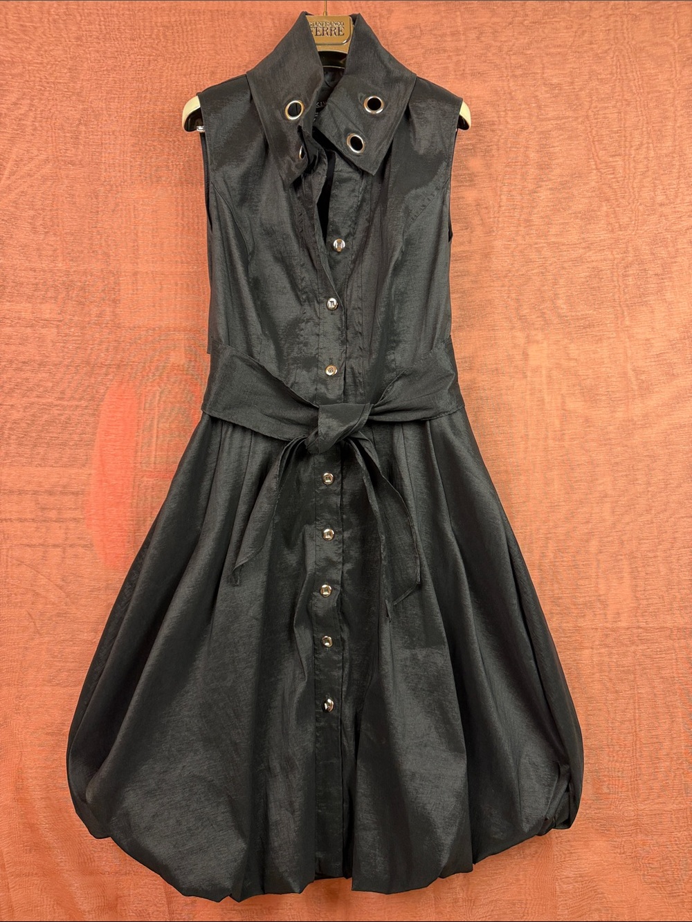 Frank Lyman Design Black Bubble Hem Sleeveless Belted Midi Dress Size M 10 - Picture 2 of 15